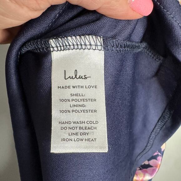 Lulus Women's Admirable Charmer Navy Blue Floral Satin Tie-Back Midi Dress S‎ - Picture 14 of 15